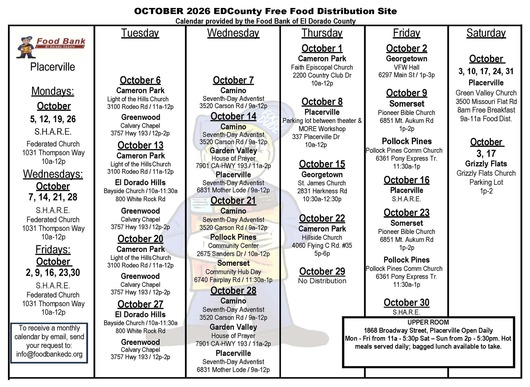 October 2026 Free Food Calendar