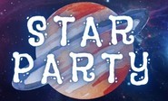 Drawing of galaxy and Mars with the words "Star Party" overlaid