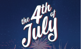 Fireworks on night sky with words "4th of July"