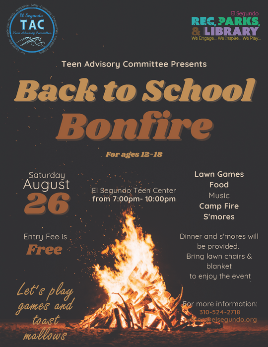 Bonfire at night with words "Back to School Bonfire"