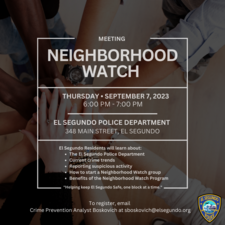 Hands together and words "Neighborhood Watch Meeting"