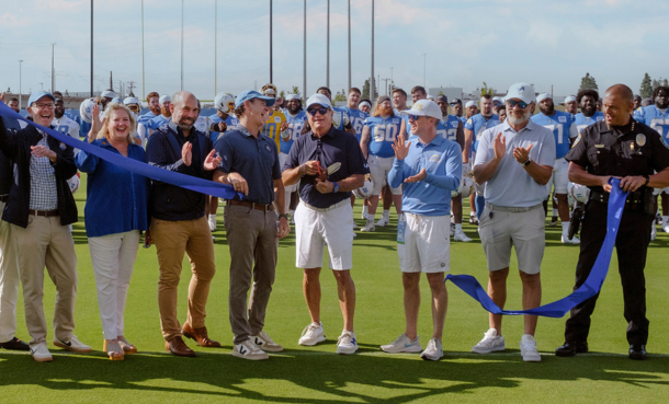 El Segundo City Council with Chargers Team cutting ribbon for opening of The Bolt facility