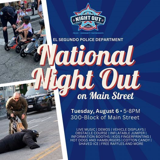 National Night Out Logo for 2024 with pictures of El Segundo police officers