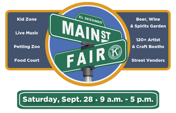 Cartoon of street signs Main Street and Fair with Kiwanis club logo