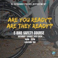 Picture of e-bike on street with words "E-Bike Safety Course"