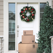Packages in front of a door