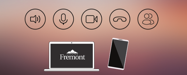 laptop, smart device, live streaming icons for phone, microphone, camera, people , volume