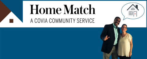 man and woman with speech bubble and house