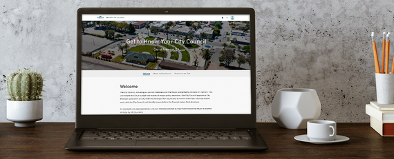 computer monitor on desk with vase and mug