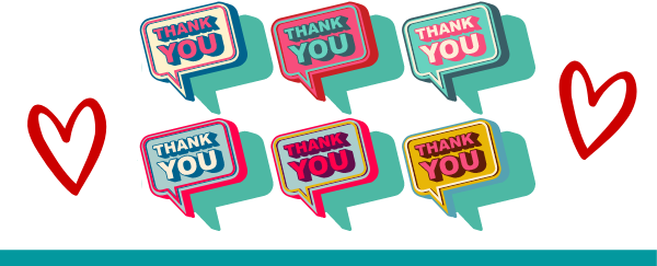 conversation bubbles with thank you and hearts