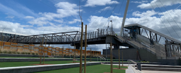 pedestrian bridge and plaza area