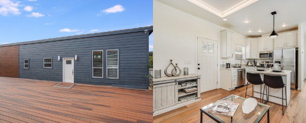 exterior of accessory dwelling unit and interior kitchen