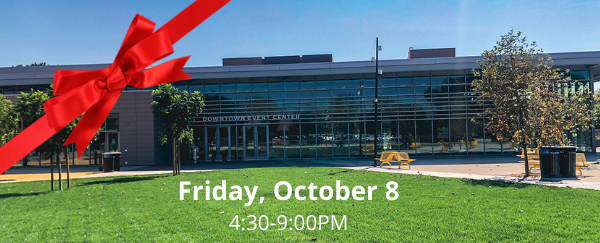 Downtown Event Center exterior building, grassy area, box