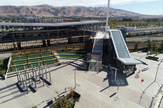 new west access bridge and plaza at Warm Springs/South Fremont BART Station
