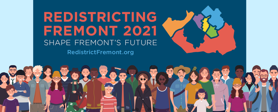 people standing in front of Fremont districts map