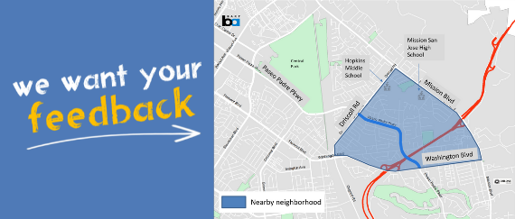 map of Fremont and Paseo Padre Parkway and feedback arrow