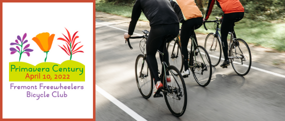 three people riding bikes on pavement with flowers and hill logo