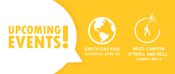 upcoming events conversation bubble with earth and bicyclist and pedestrian in circle