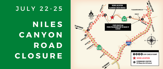 map of Niles Canyon Road closure