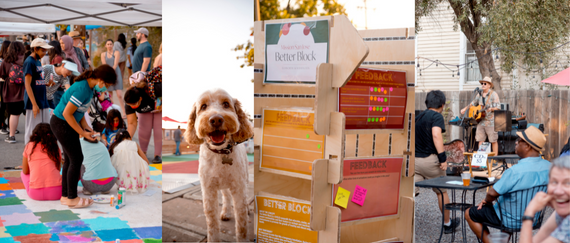 event attendees and a dog