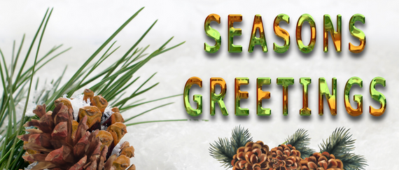 pinecones and branches. Seasons Greetings in text