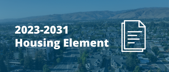 Fremont aerial of city with icon of report. 2023-2031 Housing Element in text