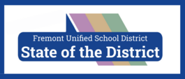 Text: Save the Date Fremont Unified School District State of the District, Wed, Jan 18, 6-7pm. More info streaming at www.fremont.k12.ca.us/series