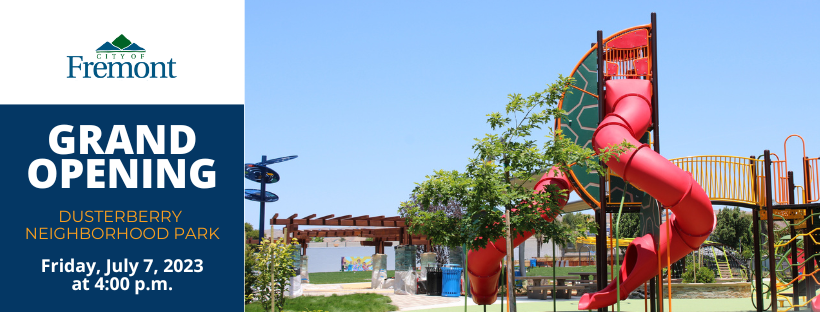 Grand Opening of Dusterberry park Friday, July 7, 2023, at 4:00 pm. playground equipment with slides 