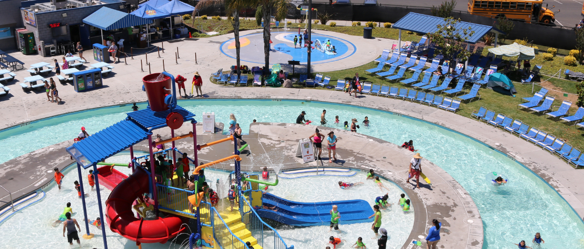 Aqua Adventure Waterpark slides and pools with guests swimming