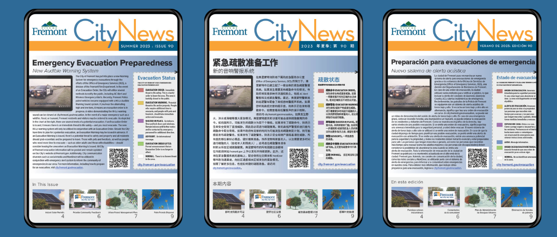 cover page of City News in English, Chinese, and Spanish