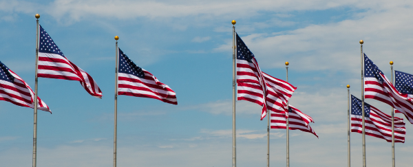 U.S. flags and blue sky