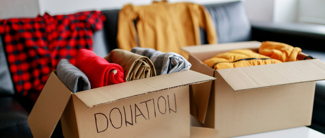 boxes filled with clothes to be donated