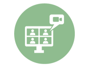 computer monitor with online meeting and video camera icon