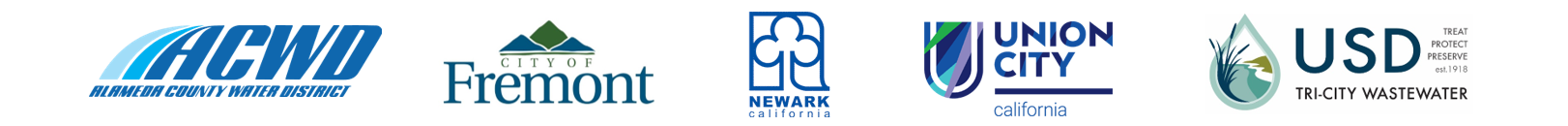 house and cracked roadway. Participating public agency logos: ACWD, Cities of Fremont, Newark, and Union City, USD