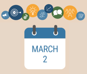 March 2 calendar sheet with icons representing get involved