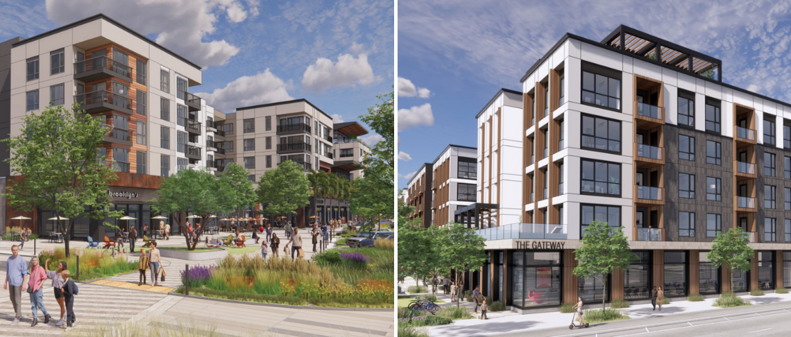 renderings of two new Downtown Fremont projects planned with housing and retail