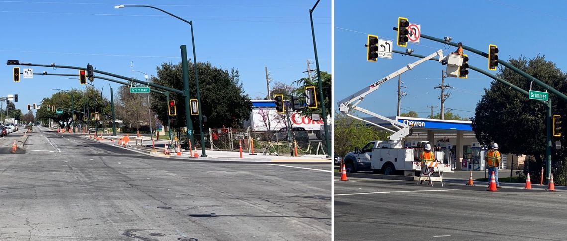 traffic signals being replaced in intersection