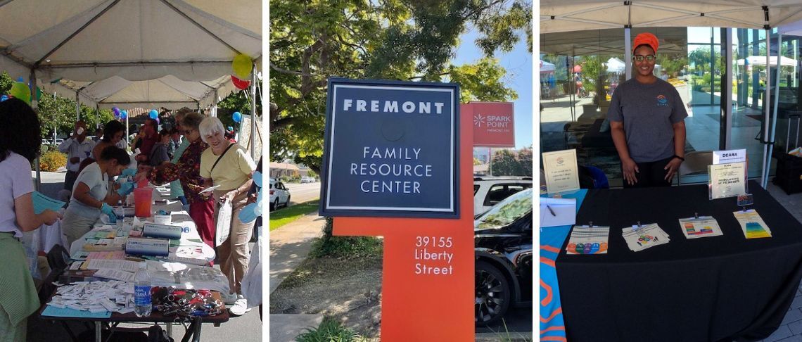 booths at FRC resource fair and FRC sign in parking lot