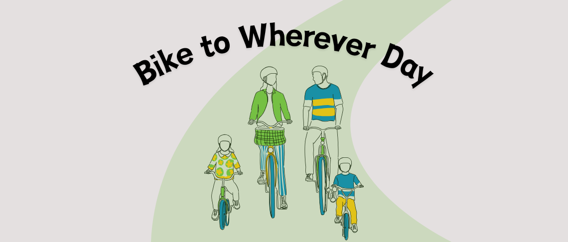 Bike to Wherever Day with family riding their bikes along green bike lane