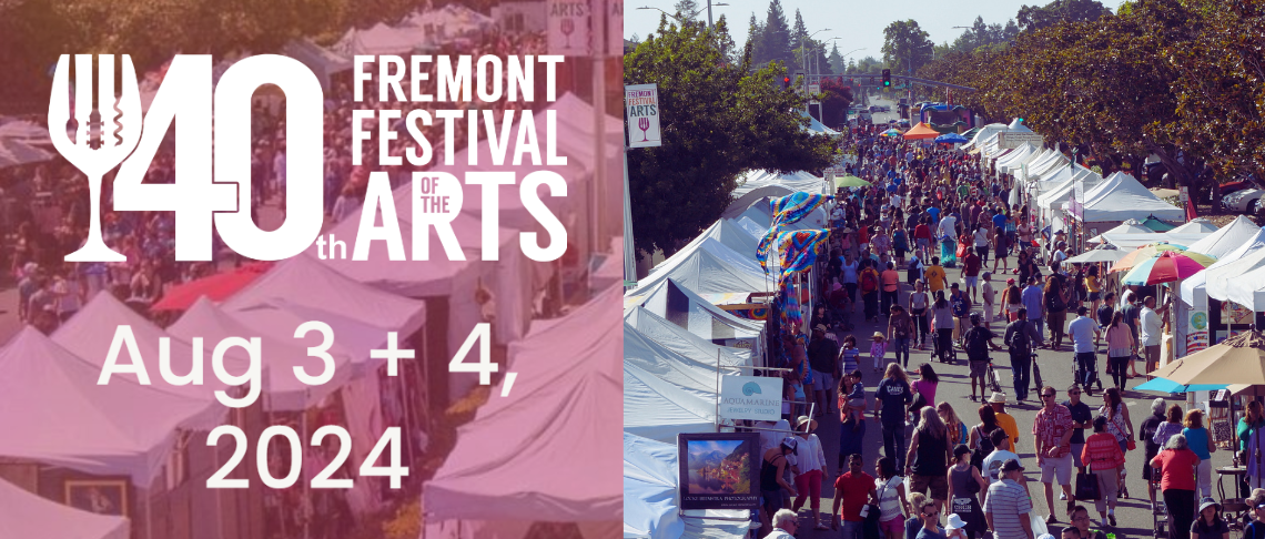 crowd walking through the Fremont Festival of the Arts event, to be held on August 3 and 4, 10am-6pm in Downtown Fremont