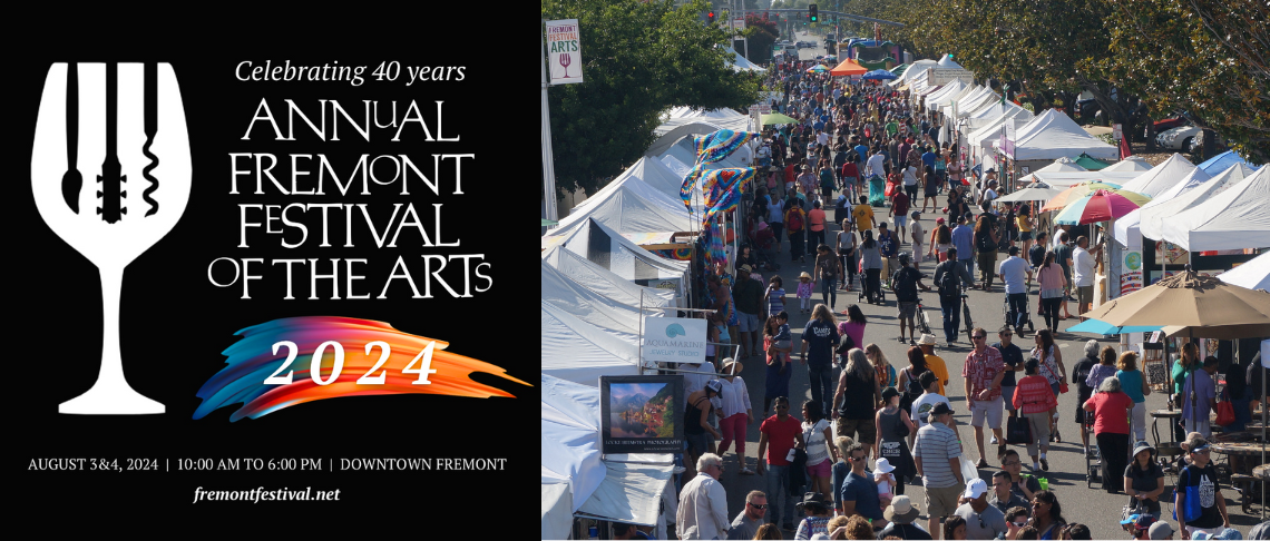 crowd walking through the Fremont Festival of the Arts event, to be held on August 3 and 4, 10am-6pm in Downtown Fremont
