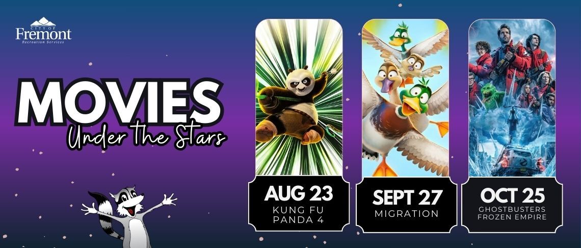 Movies Under the Stars. Aug. 23, Kung Fu Panda 4; Sept. 27, Migration; Oct. 25, Ghostbusters Frozen Empire