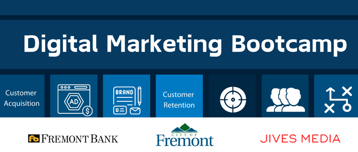 Blue tiles with "Customer Acquisition," "Customer Retention" and various graphics related to digital marketing.