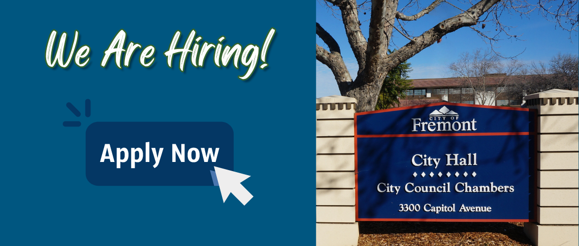 City Hall Council Chambers Signage with "We're Hiring" text