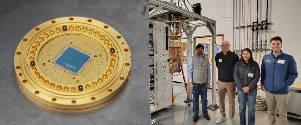 Rigetti chip with staff group photo on premises