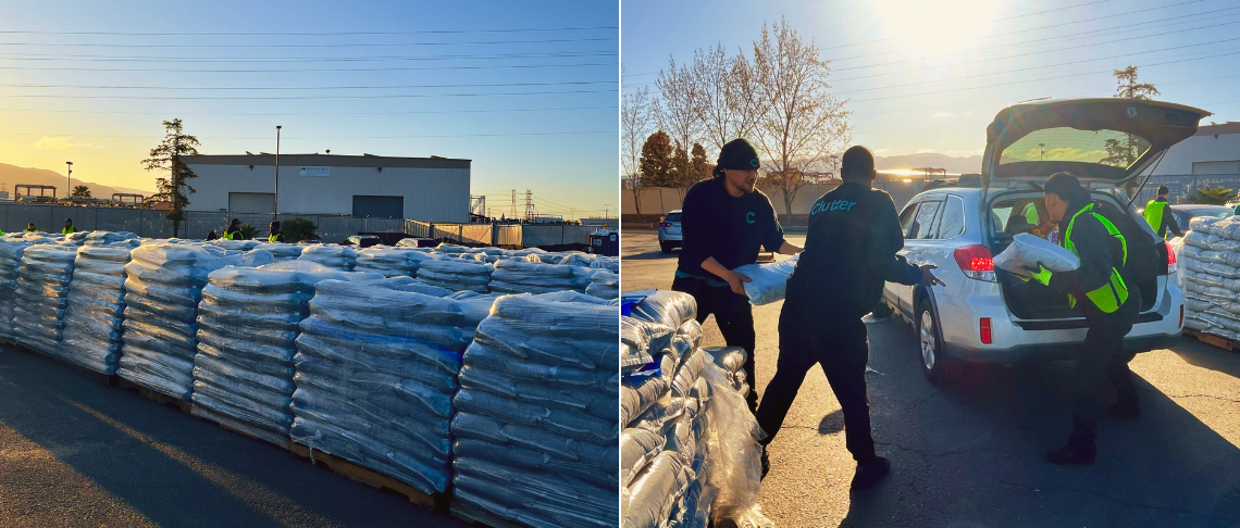 Stacks of compost and compost being carried to car