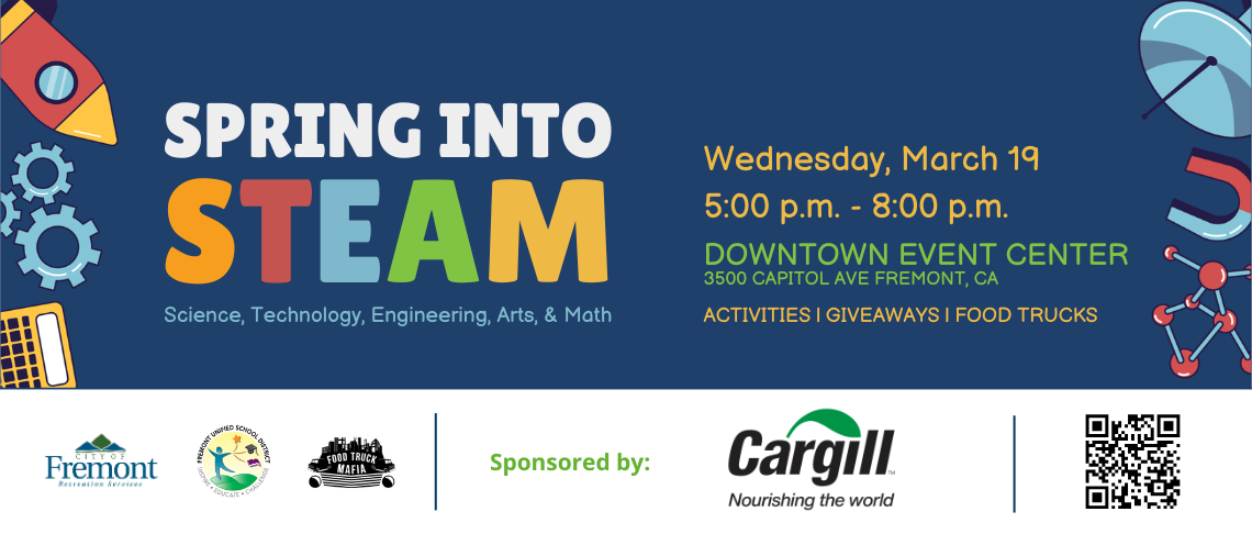 Spring into Steam banner with event details and sponsor logos