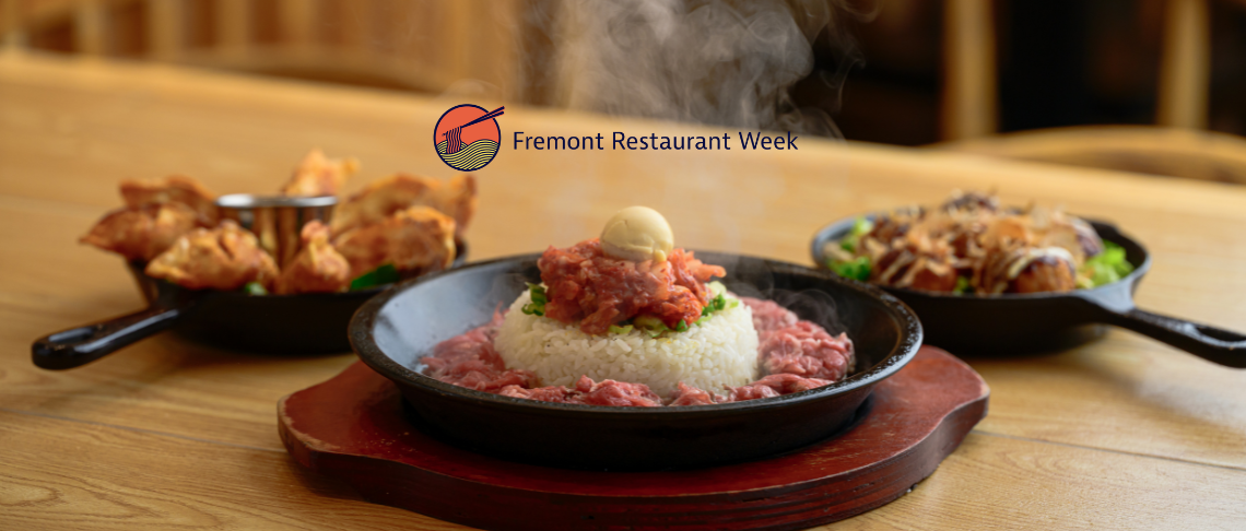 Sizzling Lunch meat plates with Fremont Restaurant Week text and logo