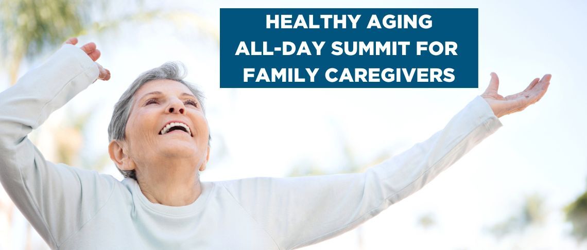 Woman raising arms up above head and smiling