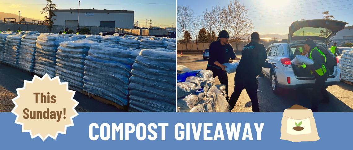 Piles of bagged compost and people loading compost into car